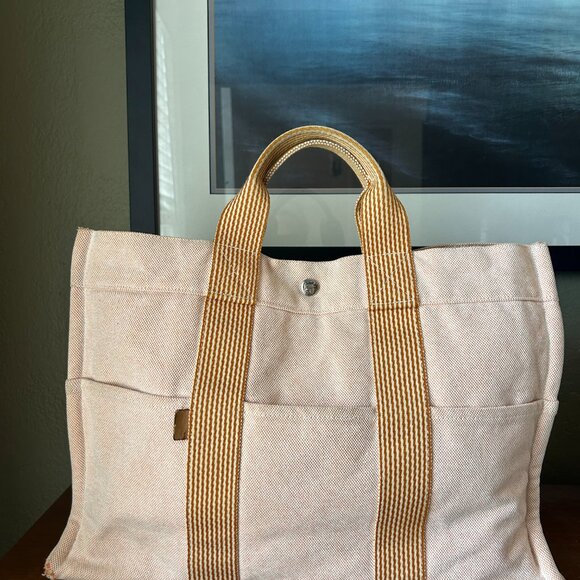 Hermès Toile Canvas Herline Tote MM in Peach - Picture 5 of 12